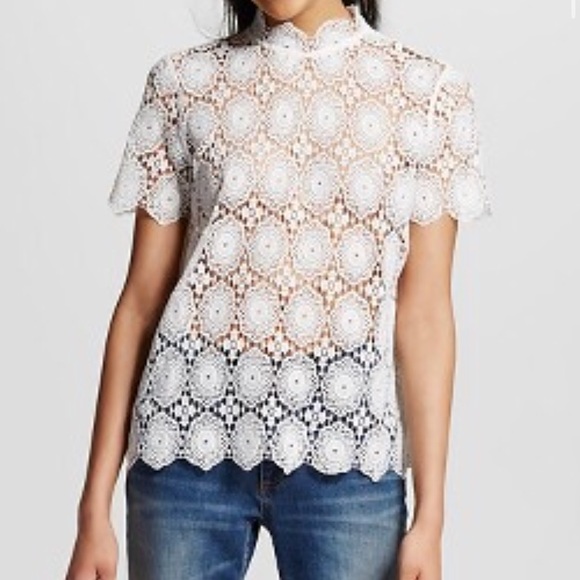 Who What Wear Tops - Brand New High Neck Lace Top in White XL